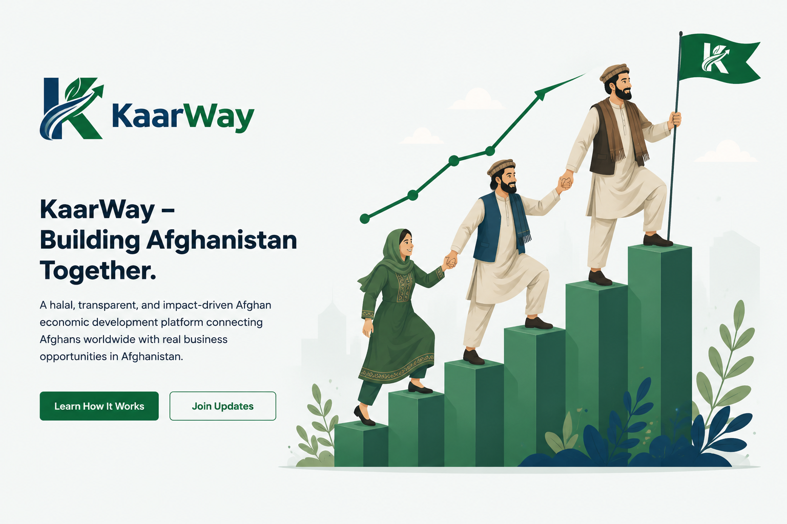 Afghan professionals discussing KaarWay economic development plans in a modern meeting room